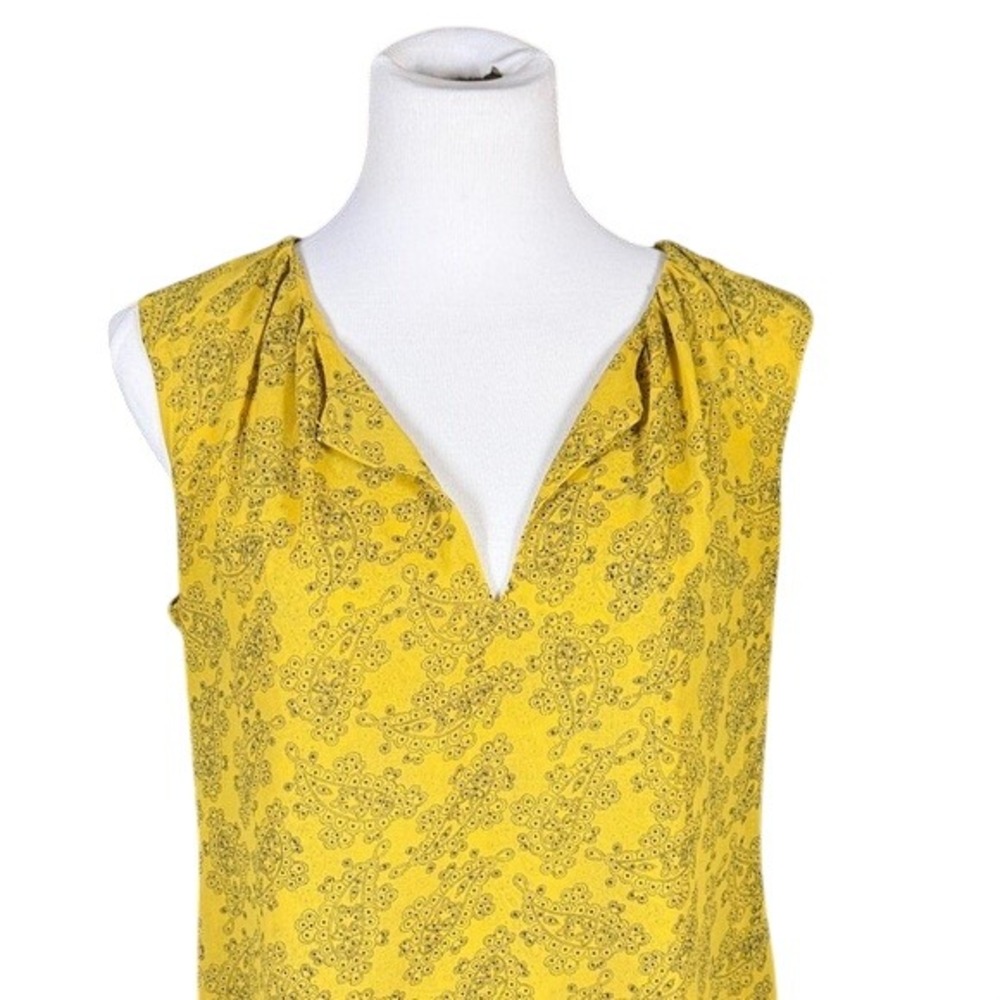 Cabi Blouse Women S 3617 Yellow Paisley Split V-Neck Sleeveless‎ Top